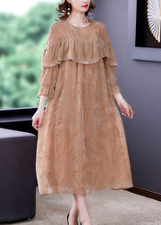 Handmade Apricot Jacquard Velour Vacation Dresses Spring