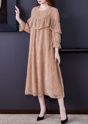 Handmade Apricot Jacquard Velour Vacation Dresses Spring