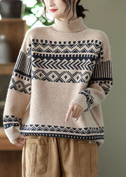 Handgemachter Aprikosen-Rollkragenpullover mit dickem Print-Strickpullover Frühling