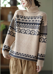 Handgemachter Aprikosen-Rollkragenpullover mit dickem Print-Strickpullover Frühling