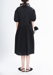 Handmade Black O-Neck Long Summer Cotton Dress - SooLinen