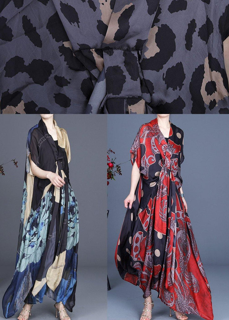 Handmade Black Print asymmetrical design Silk Two Pieces Set Summer Dress - SooLinen