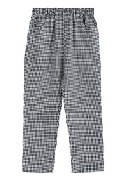 Handmade Black White Plaid Elastic Waist Pockets Linen Crop Pants Summer