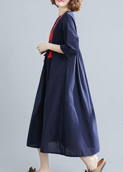 Handmade Blue Clothes Women V Neck Tassel  Spring Linen Dresses - SooLinen