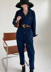 Handgefertigter blauer Peter Pan Kragen Denim Overall Frühling