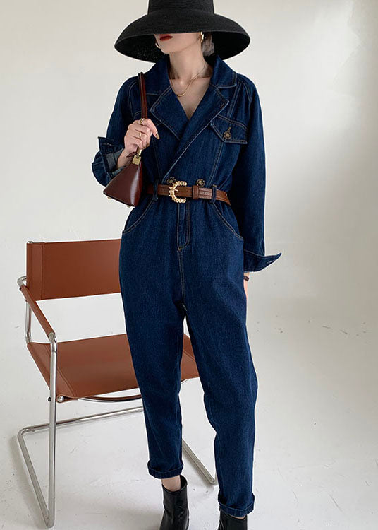 Handgefertigter blauer Peter Pan Kragen Denim Overall Frühling