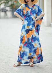 Handmade Blue Print Sundress Caftan Summer Dresses - SooLinen