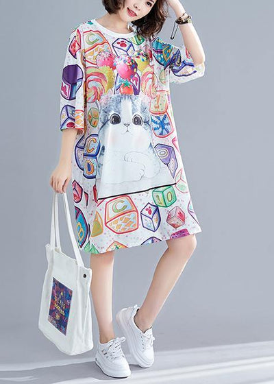 Handmade Cartoon print Cotton clothes half sleeve daily summer Dress - SooLinen