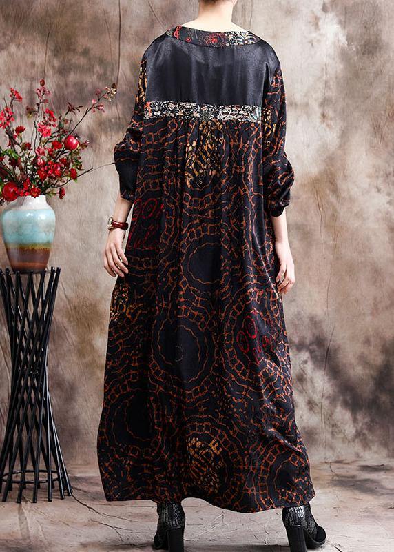 Handmade Chocolate Silk Dress Print Robe Kaftans - SooLinen