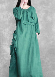 Handmade Green 3D Flower Linen Maxi Dress - SooLinen