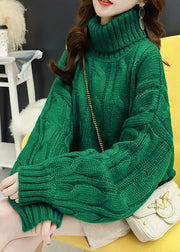 Handmade Green Puff Sleeve Winter Knit Sweaters