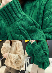 Handmade Green Puff Sleeve Winter Knit Sweaters