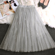 Handmade Grey Sequins tulle Pleated Summer Skirts