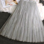 Handmade Grey Sequins tulle Pleated Summer Skirts