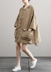 Handmade Summer Khaki Linen Dresses Hoodie Dress - SooLinen