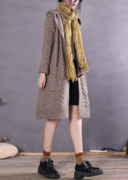 Handmade Khaki Hooded Button Woolen Cardigans Spring