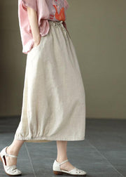 Handmade Khaki Tie Waist Patchwork Summer A Line Skirt Linen - SooLinen