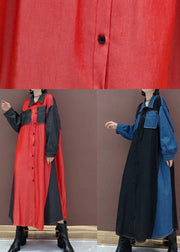 Handmade Lapel Patchwork Spring Long Dress Photography Red Kaftan Dress - SooLinen