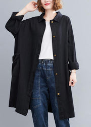 Handmade Lapel Patchwork Spring Tops Women Tunic Black Blouse - SooLinen