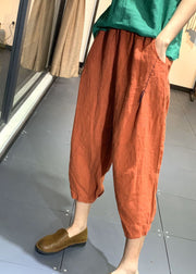 Handmade Orange Elastic Waist Oriental Jogging Fall Pants