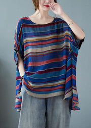 Handmade Purple Asymmetric Striped T-Shirt - SooLinen