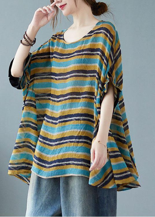 Handmade Purple Asymmetric Striped T-Shirt - SooLinen