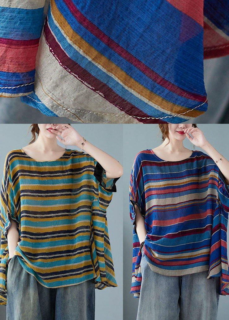 Handmade Purple Asymmetric Striped T-Shirt - SooLinen