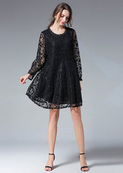 Handmade Red Patchwork O-Neck  Fall Lace Dress