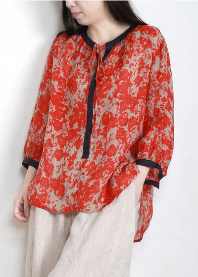 Handmade Red Print Side Open Top Linen - SooLinen