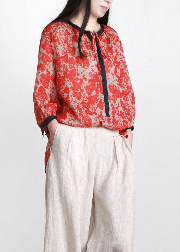 Handmade Red Print Side Open Top Linen - SooLinen