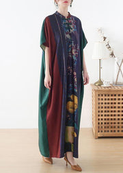 Handmade Red Purple Green Print Chiffon Dress Loose Summer Dress - SooLinen