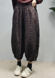 Handmade Red elastic waist pocket Print Linen lantern Pants Spring