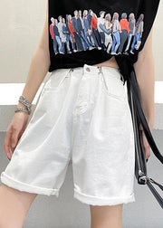 Handmade White High Waist Denim Wide Leg hot pants Summer - SooLinen