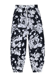 Handmade White High Waist Summer Cotton Print Pants - SooLinen