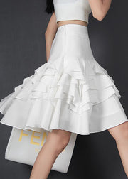 Handmade White Zip Up Ruffles Skirt Spring