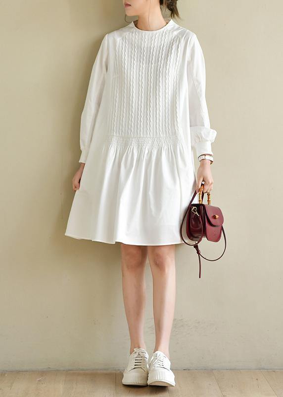 Handmade White Zippered Cotton Dress O Neck Vacation Dresses - SooLinen