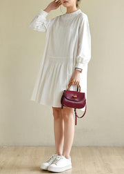 Handmade White Zippered Cotton Dress O Neck Vacation Dresses - SooLinen