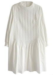 Handmade White Zippered Cotton Dress O Neck Vacation Dresses - SooLinen