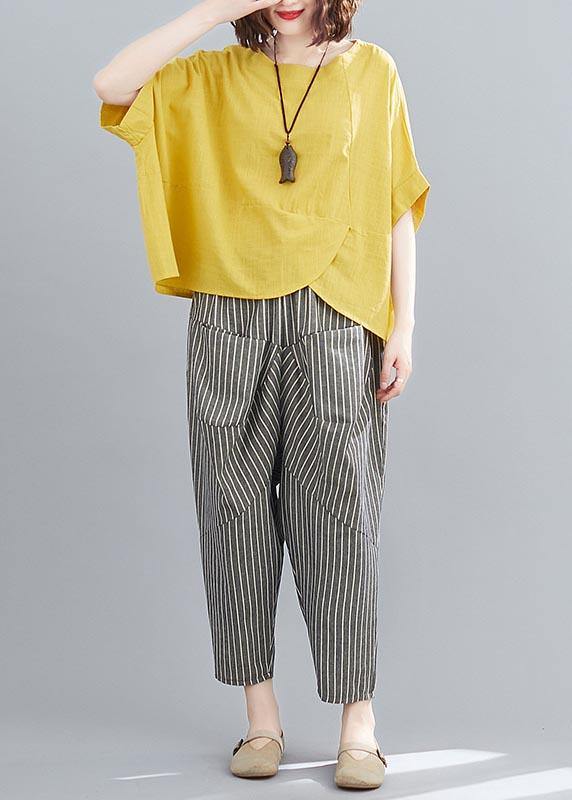 Handmade Yellow O-Neck  Two-Piece Set Summer Cotton Linen - SooLinen