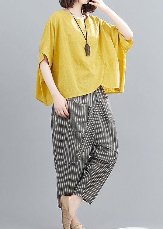 Handmade Yellow O-Neck  Two-Piece Set Summer Cotton Linen - SooLinen