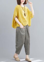 Handmade Yellow O-Neck  Two-Piece Set Summer Cotton Linen - SooLinen