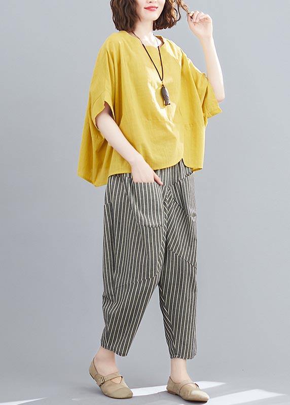 Handmade Yellow O-Neck  Two-Piece Set Summer Cotton Linen - SooLinen