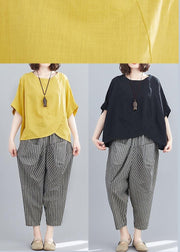 Handmade Yellow O-Neck  Two-Piece Set Summer Cotton Linen - SooLinen