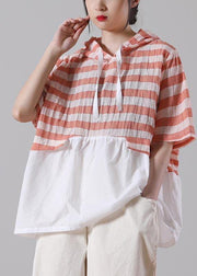 Handmade Yellow Striped hooded Cotton Linen Summer Shirts - SooLinen