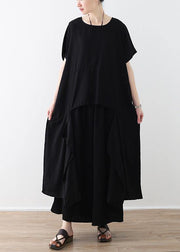 Handmade asymmetric tops and wide leg pants cotton 18th Century design black loose Summer - SooLinen