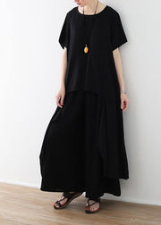 Handmade asymmetric tops and wide leg pants cotton 18th Century design black loose Summer - SooLinen