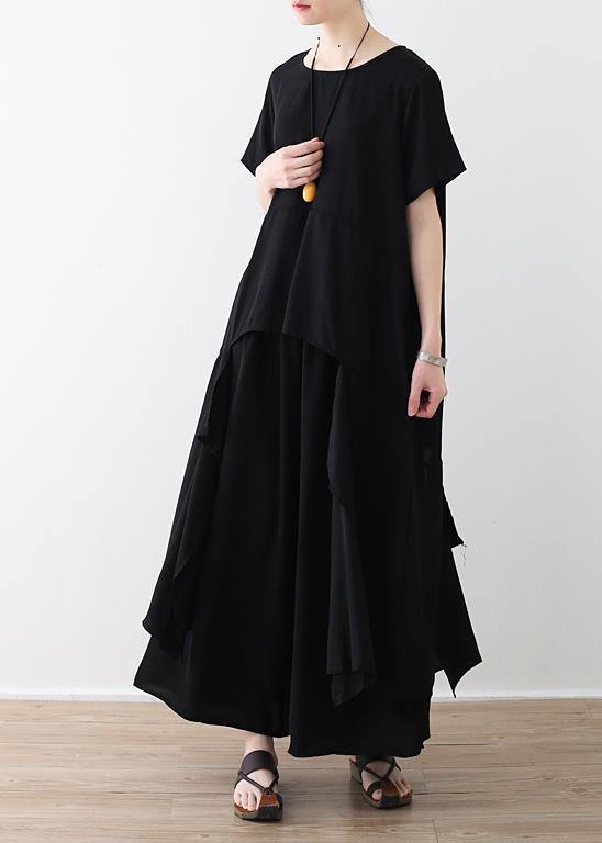 Handmade asymmetric tops and wide leg pants cotton 18th Century design black loose Summer - SooLinen