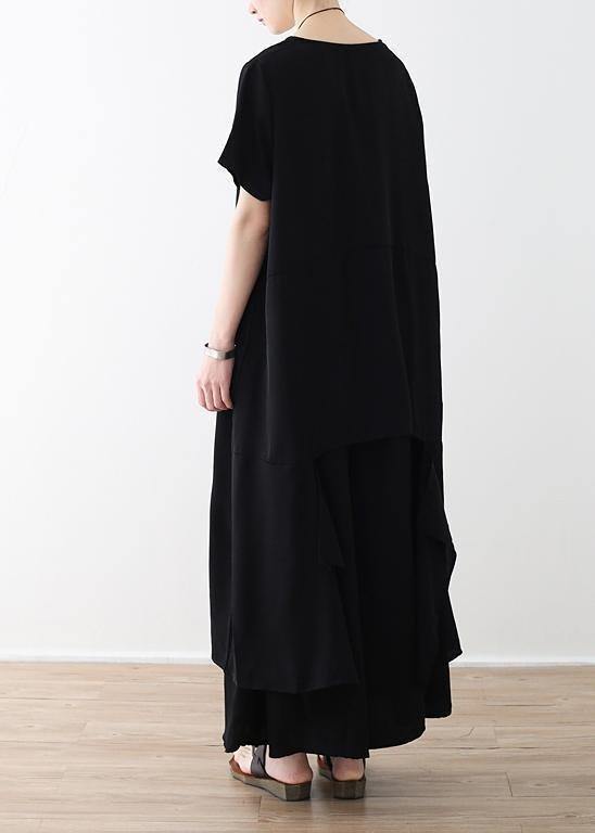 Handmade asymmetric tops and wide leg pants cotton 18th Century design black loose Summer - SooLinen