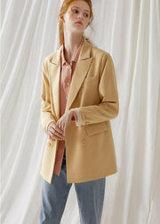 Handmade back open cotton clothes For Women pattern light yellow coat fall - SooLinen