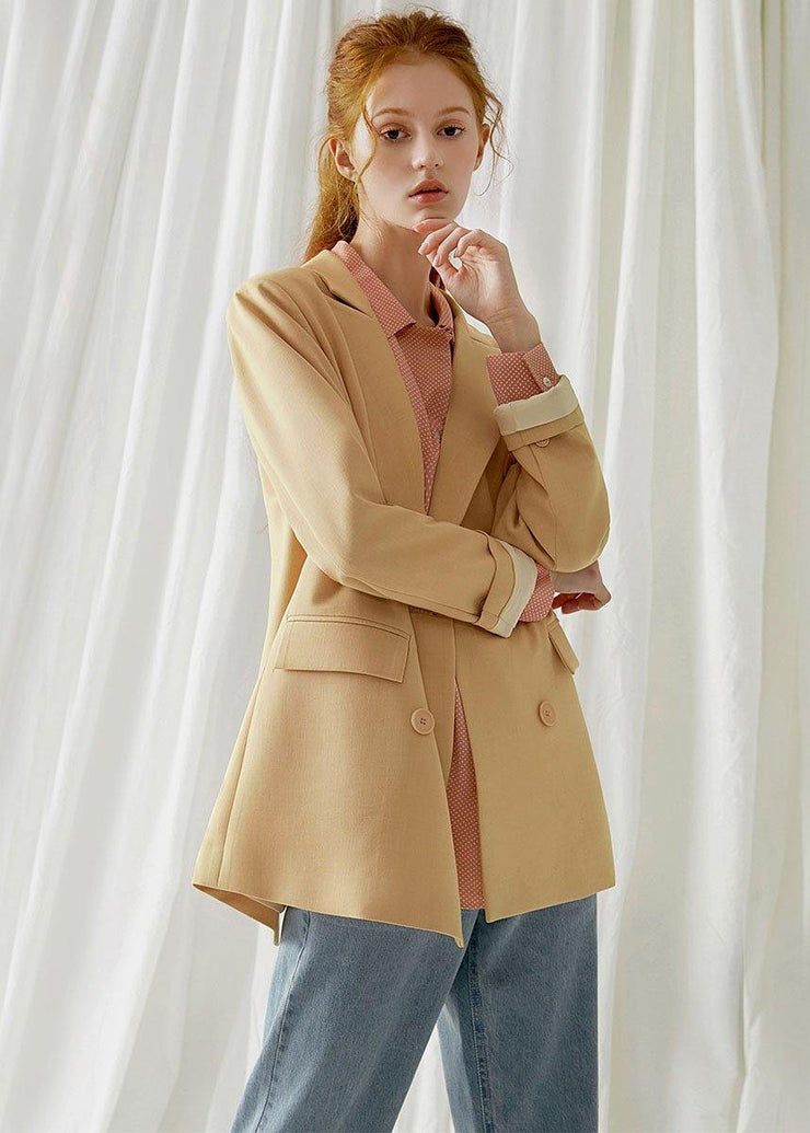 Handmade back open cotton clothes For Women pattern light yellow coat fall - SooLinen